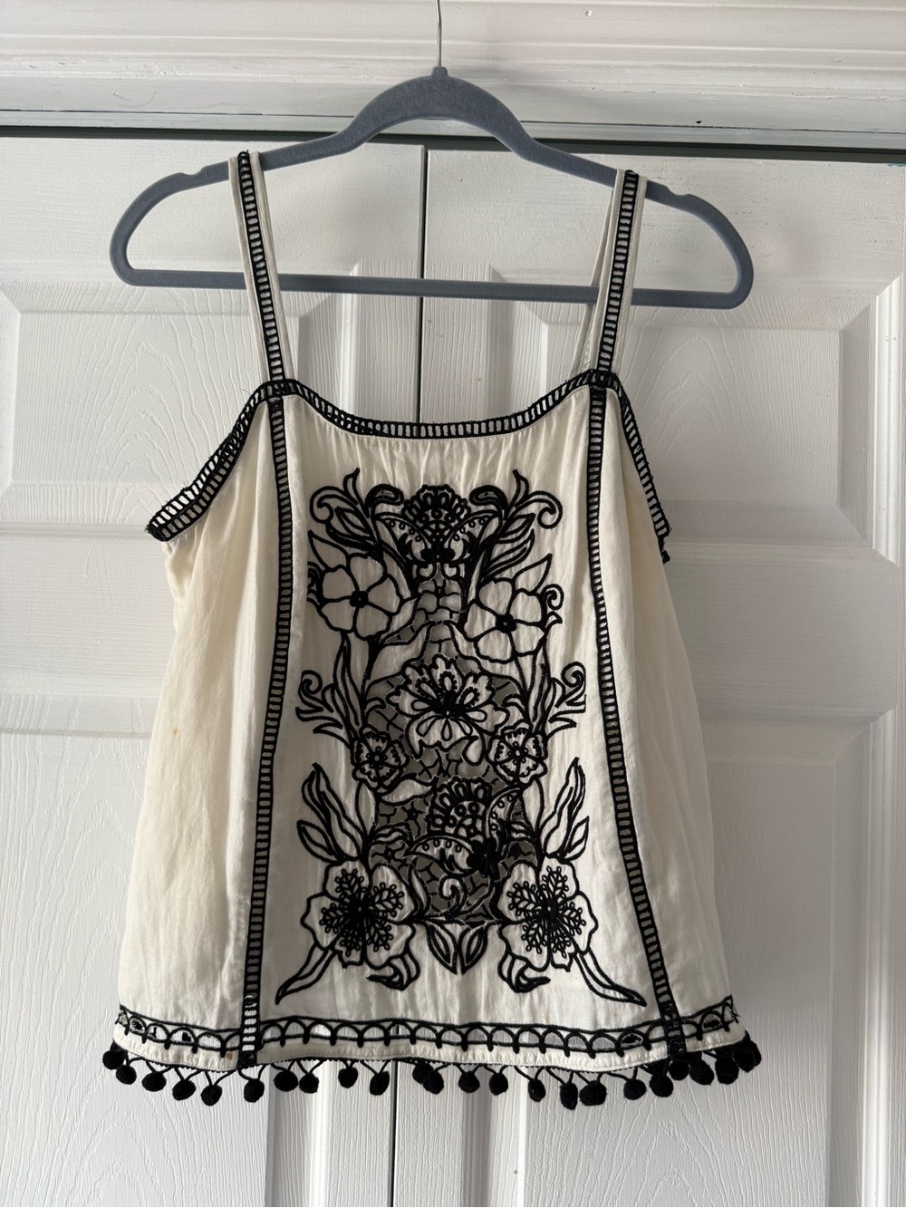Cream Embroidered Camisole with Black Floral Trim